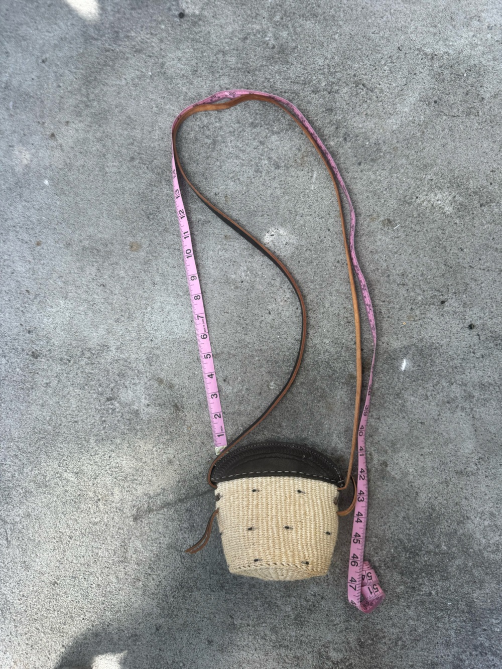 Woven Cream Crossbody Bag with Brown Trim
